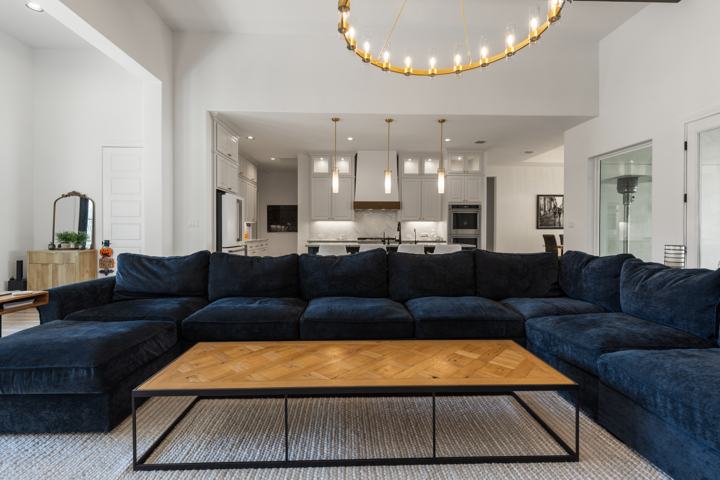 Sectional seating under the beams