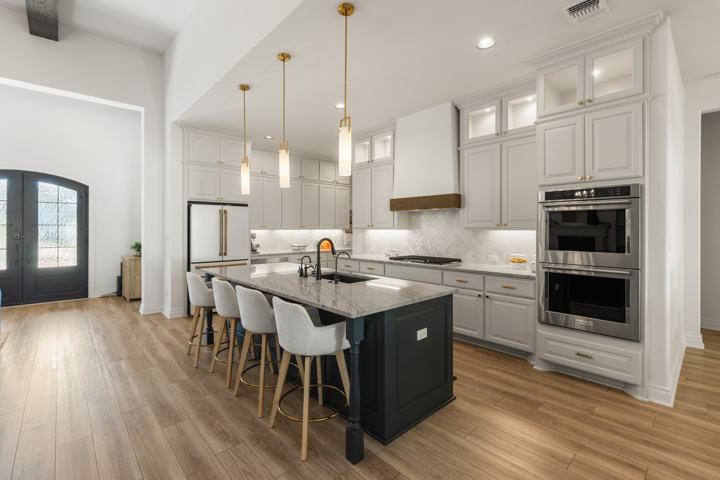 Kitchen and island from the living room