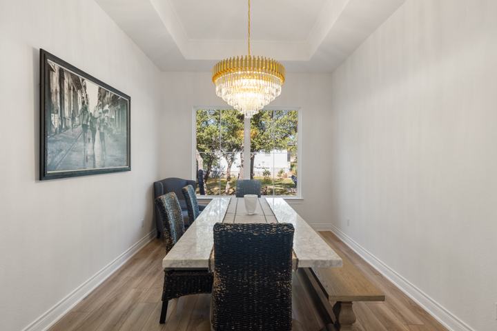 Dining room with a crystal chandelier