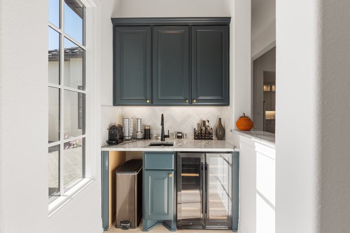 Wet bar with a wine refrigerator