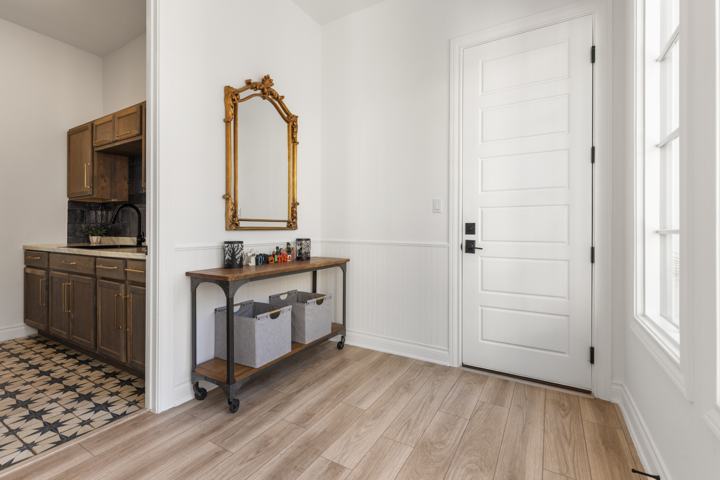 Mudroom bench off the garage