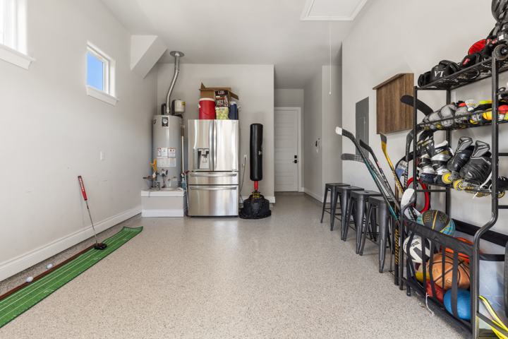 Single-car garage with the water softener